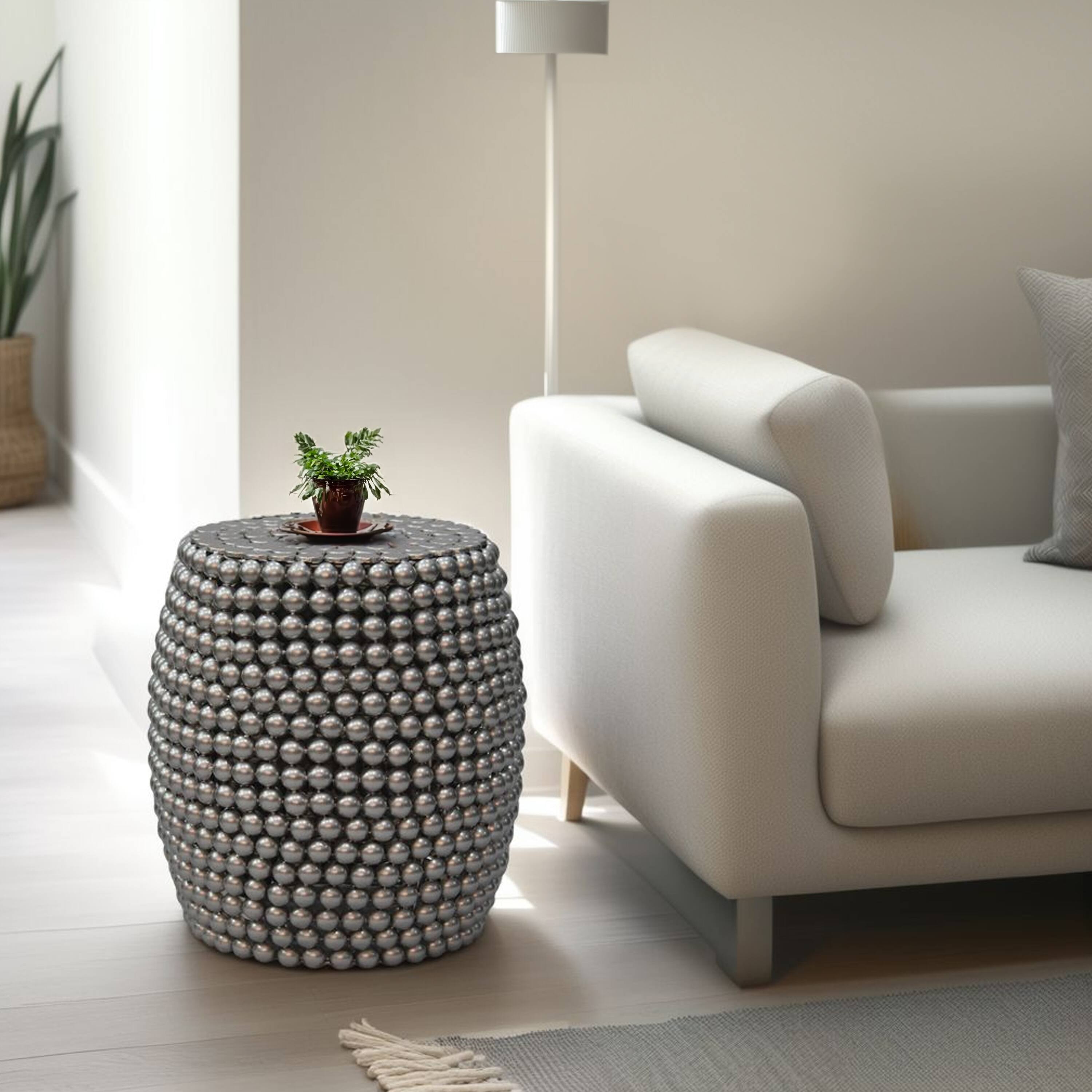 Alt View 9. Manhattan Lane - Eve 18" Side End Table | Silver Metallic Beads Studded Pattern | Nickel Coated Iron Frame - Silver.
