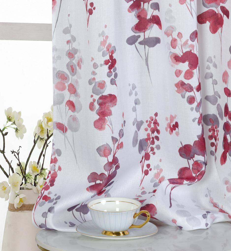 Alt View 2. Kate Aurora - Kate Aurora Watercolor Floral Lillies Complete 3 Piece Rod Pocket Kitchen Curtain Tier & Valance Set - Berry - Berry.
