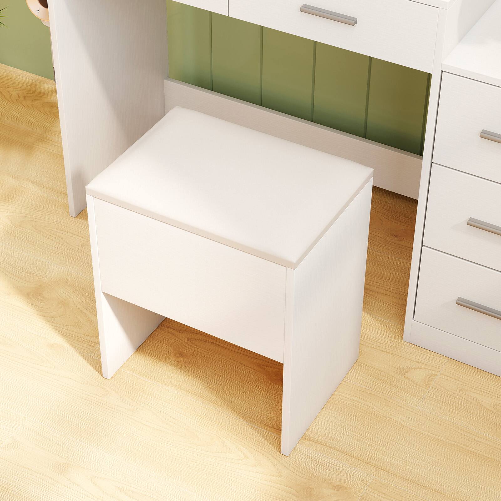 Alt View 4. Gymax - Gymax Vanity Stool w/ Storage Flip Top & Soft Padded Seat Cushion for Bedroom - White.