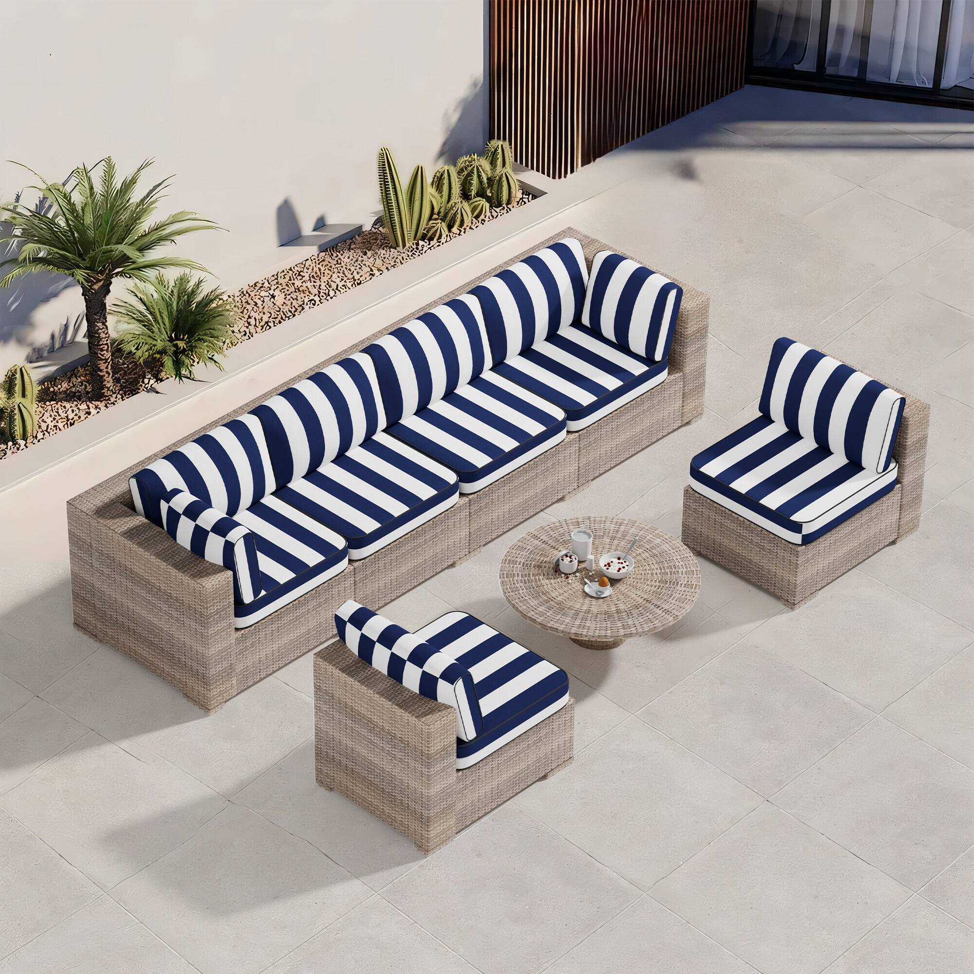 Left. RYHNUYNE - 14-Piece Outdoor Patio Sofa Cushions, Blue and White Stripes Seat Cushion, Water-Resistant Patio Furniture Cushion - Blue and white stripes.