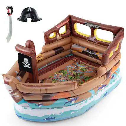 Front. Gymax - Gymax Inflatable Pirate Ship Playhouse w/ Built in Motor Inflatable Toy Sword - Multicolor.