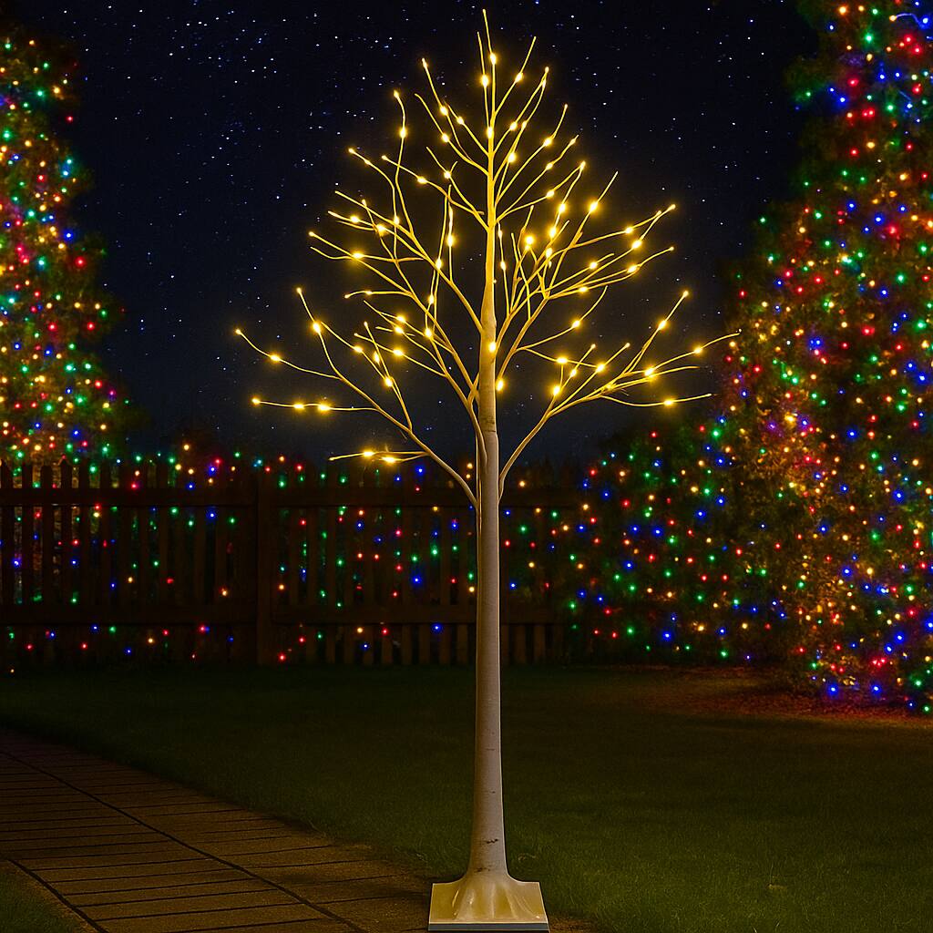 Angle. BreeBe - Prelit 5FT Birch Tree with 72 LED Lights – White Twig Christmas Decor - White.