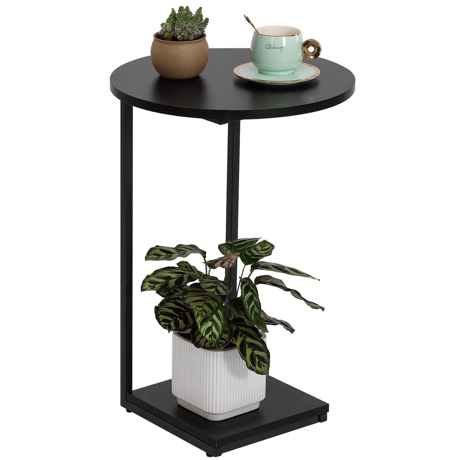 Front. Fabibe - C End Table Couch That Slide Under Small Sofa Side In Living Room Bedroom Black - Black Round.