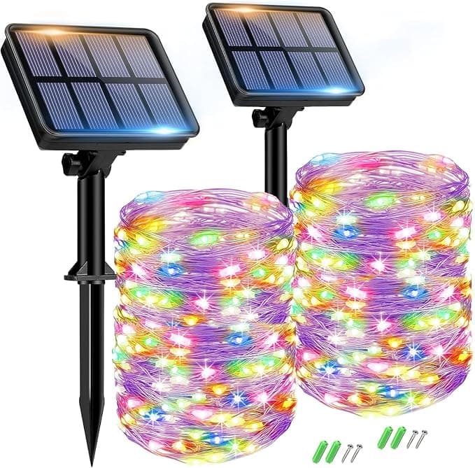 Veranti - 2-Pack Solar Fairy String Lights, 110FT 300 LED, 8 Modes, High-Efficiency Solar Panel, Waterproof Copper Wire Lights