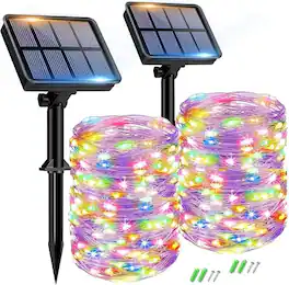 Veranti - 2-Pack Solar Fairy String Lights, 110FT 300 LED, 8 Modes, High-Efficiency Solar Panel, Waterproof Copper Wire Lights