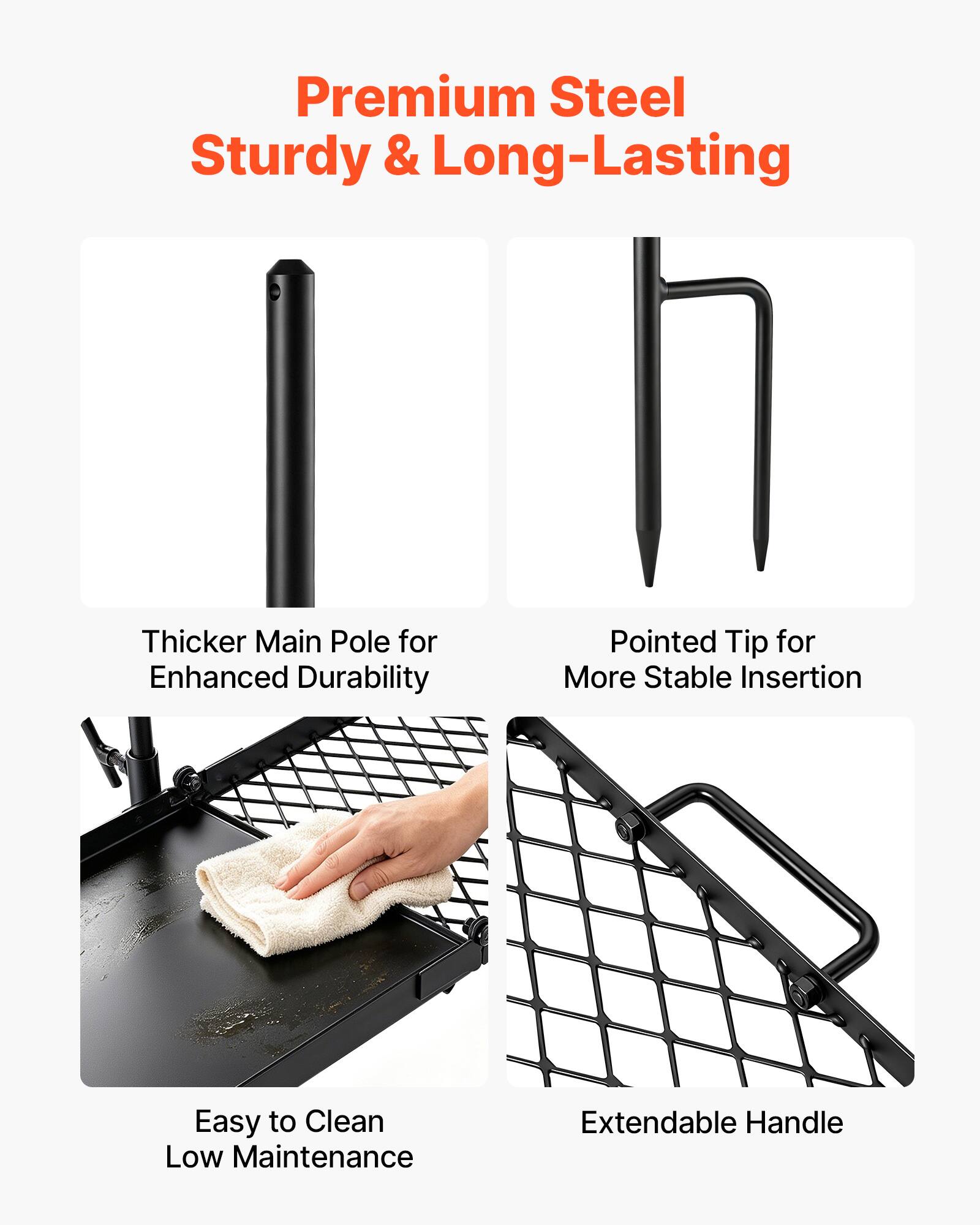 Premium Steel Sturdy & Long-Lasting

Thicker Main Pole for Enhanced Durability

Pointed Tip for More Stable Insertion

Easy to Clean Low Maintenance

Extendable Handle