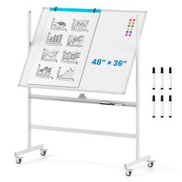 Costway - 48"x36" Mobile Magnetic Double-Sided Reversible Whiteboard Height Adjust - White