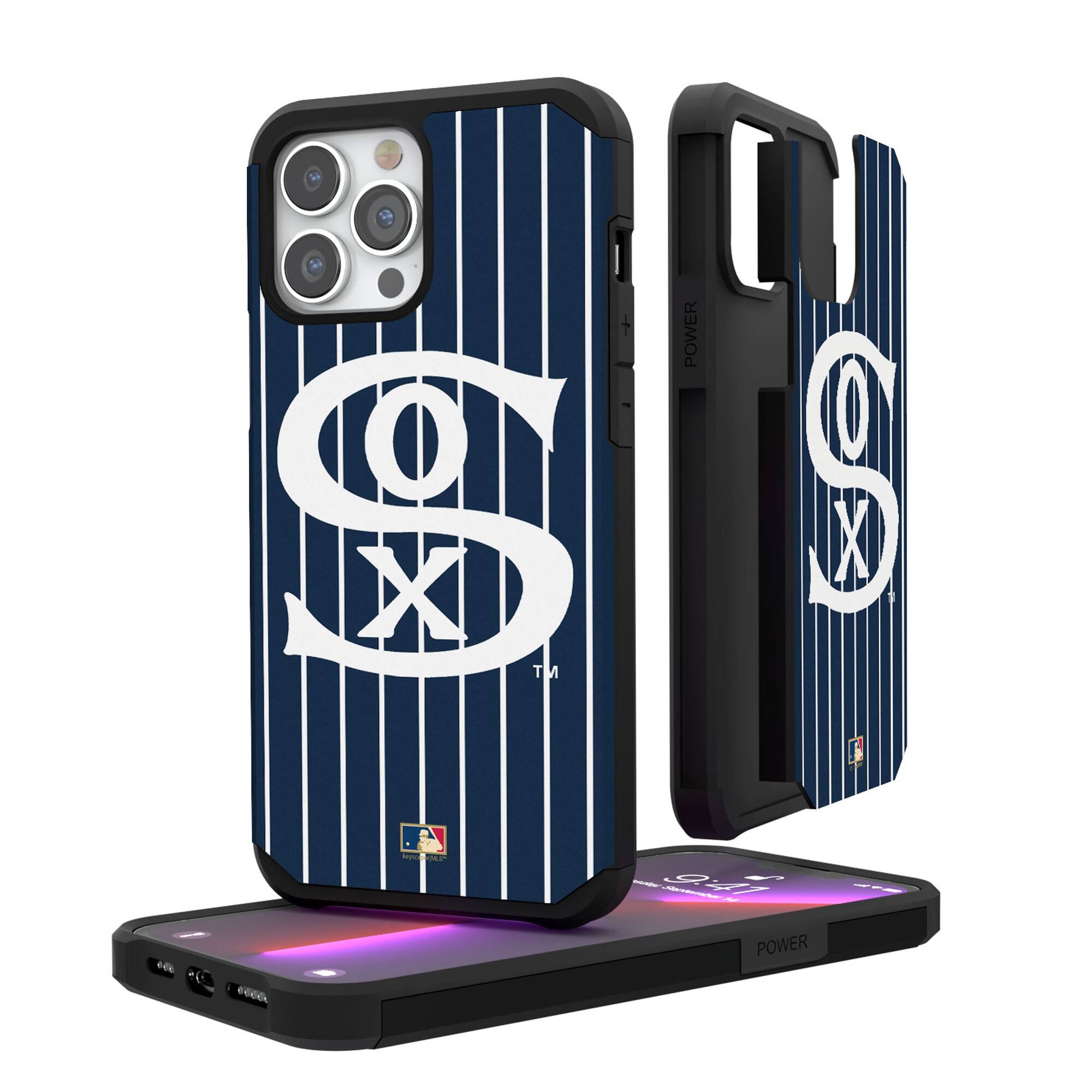 Keyscaper - MLB - Chicago White Sox Navy iPhone Pinstripe Cooperstown Design Rugged Case - 16 Pro Max - Multicolor