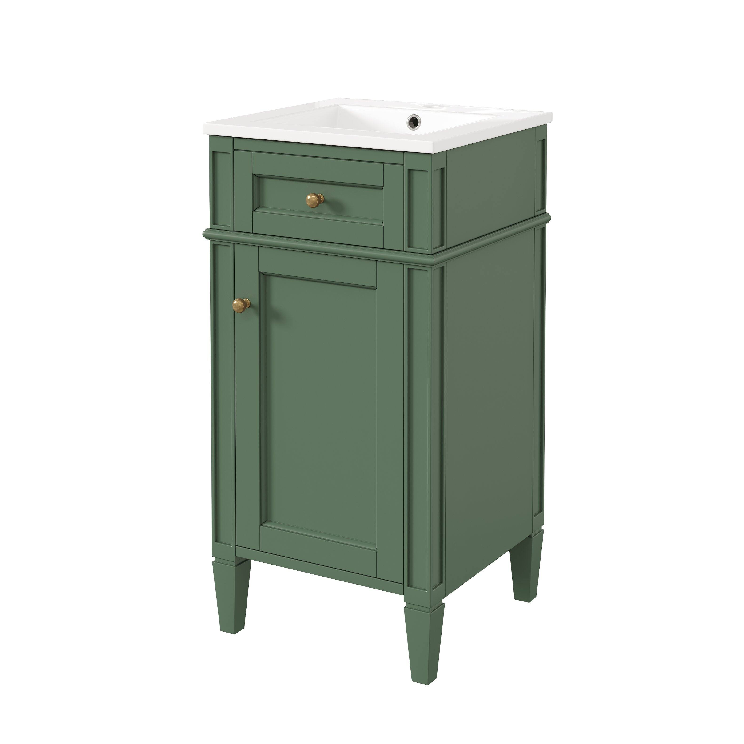 Alt View 7. JUJABU - Green 16-inch Freestanding Bathroom Vanity with Ceramic Sink and Adjustable Shelf - Green.