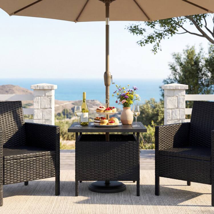 Alt View 4. Mondawe - Square Wicker Patio Side Table w/ Umbrella Hole, Rattan Outdoor Bistro Table for Yard & Garden - Black.