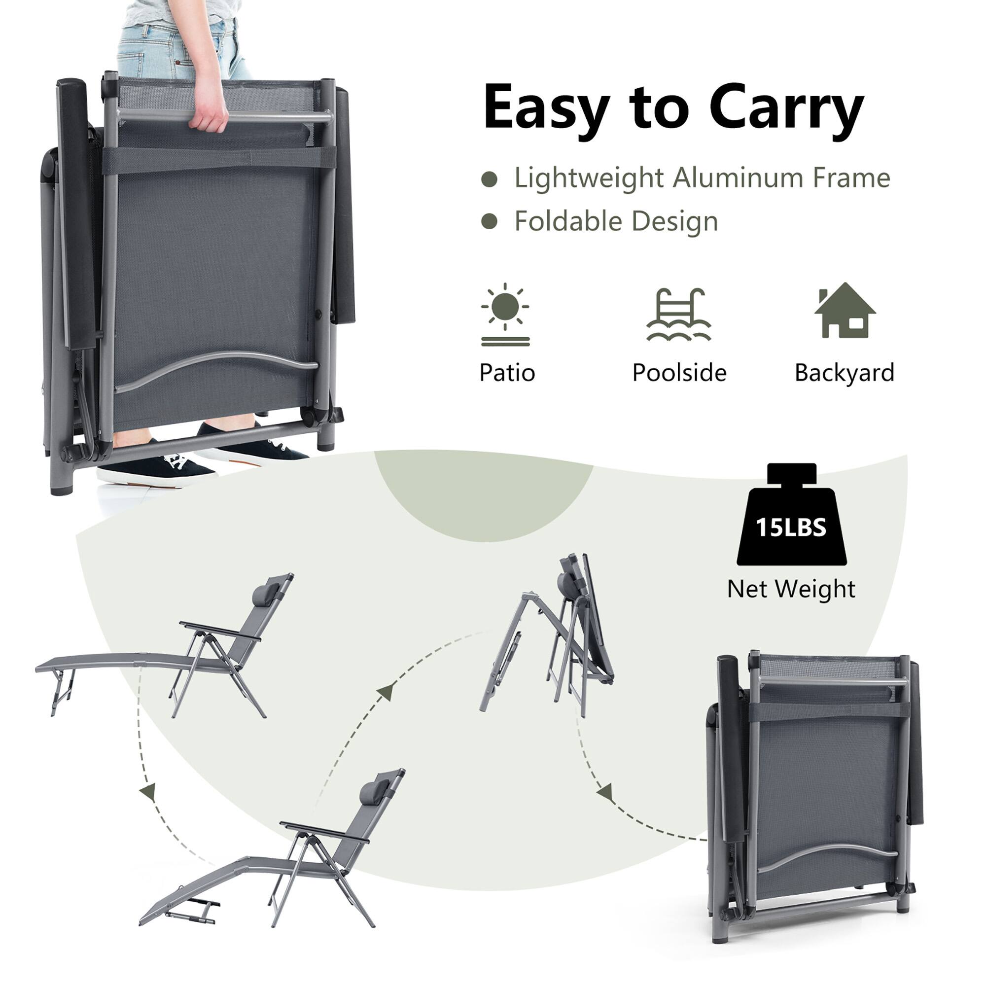 Easy to Carry, Lightweight Aluminum Frame, Foldable Design, Patio, Poolside, Backyard, 15LBS Net Weight