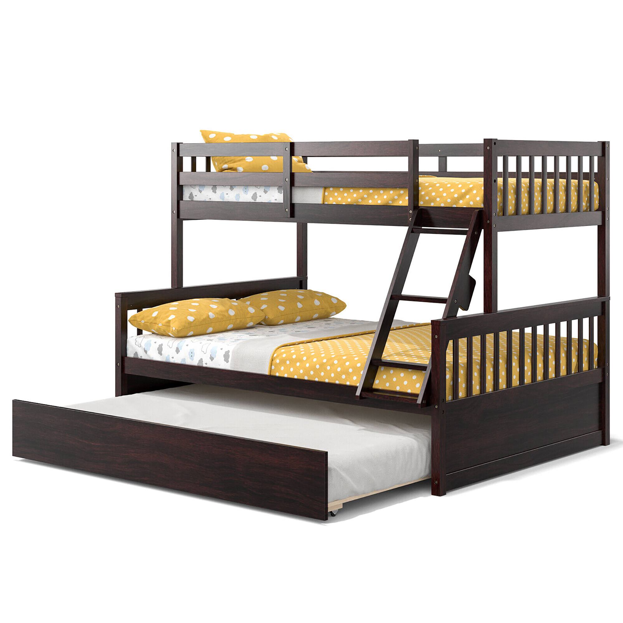 Alt View 9. Gymax - Gymax Twin Over Full Bunk Bed with Twin Trundle Convertible Platform Bed Espresso - Espresso.