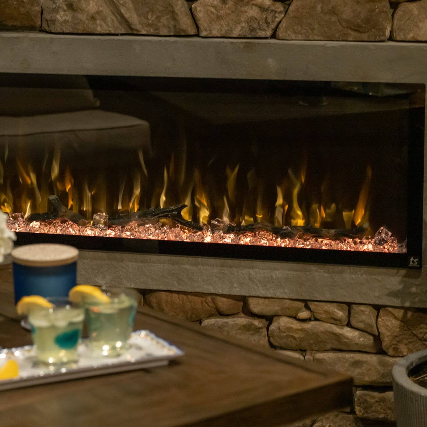 Alt View 4. Touchstone Home Products - 60 in. Wall Mounted Recessed Sideline Elite Outdoor Smart Electric Fireplace - Black.