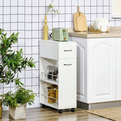 Front. Kadyn - 3-Tier Slim Rolling Cart for Tight Spaces in Kitchen or Bathroom - White.