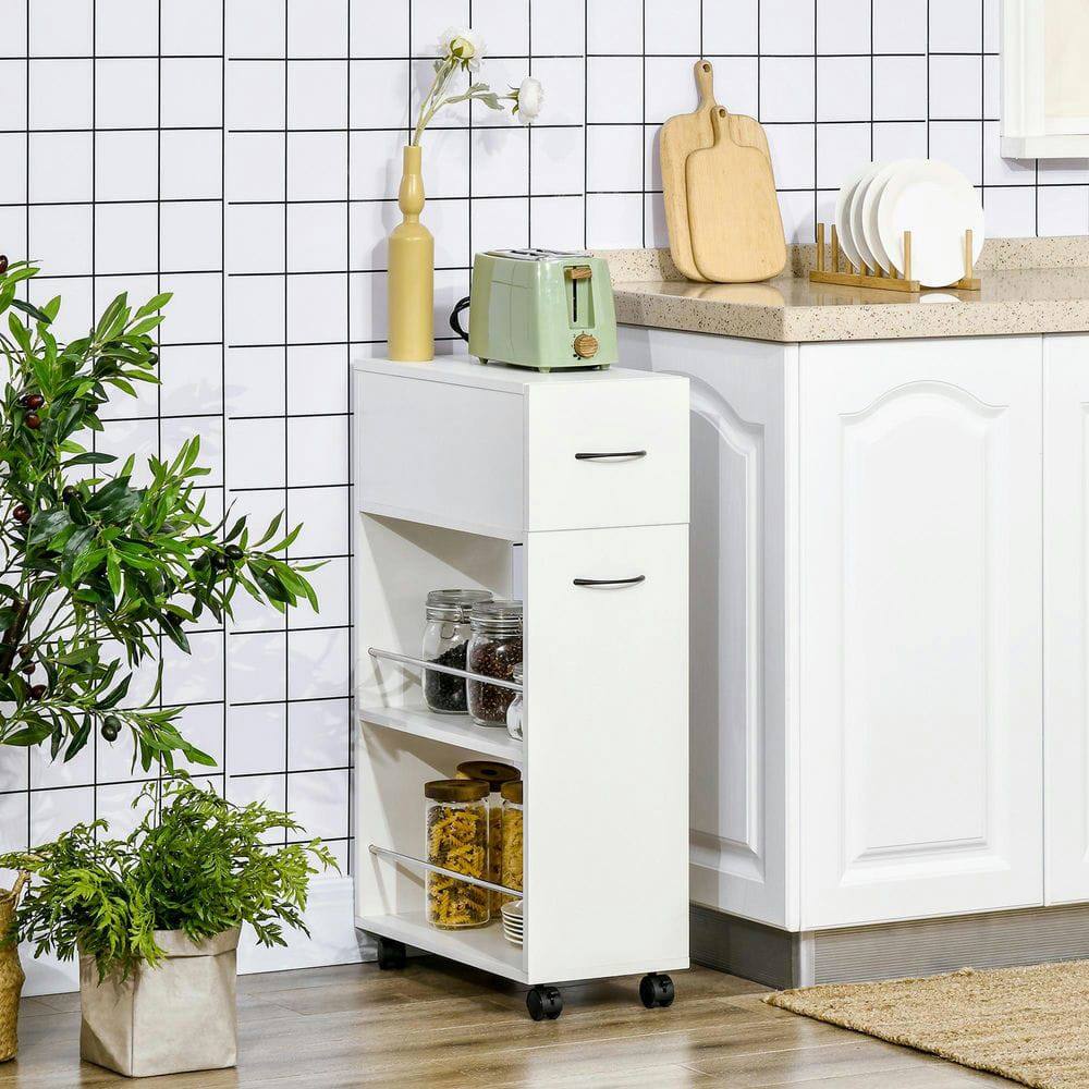 Front. Kadyn - 3-Tier Slim Rolling Cart for Tight Spaces in Kitchen or Bathroom - White.