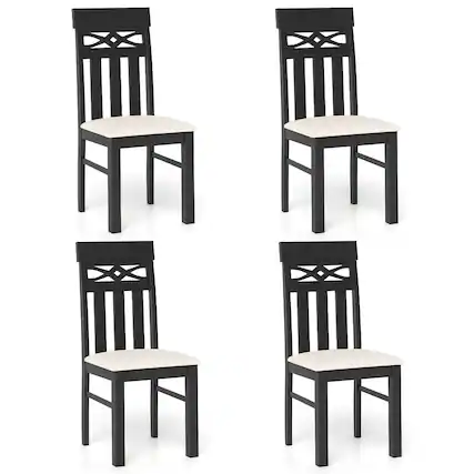 Front. Costway - Costway Dining Chairs Set of 4, High Back Dining Room Chairs with Padded Seat for Kitchen - Black,Beige.