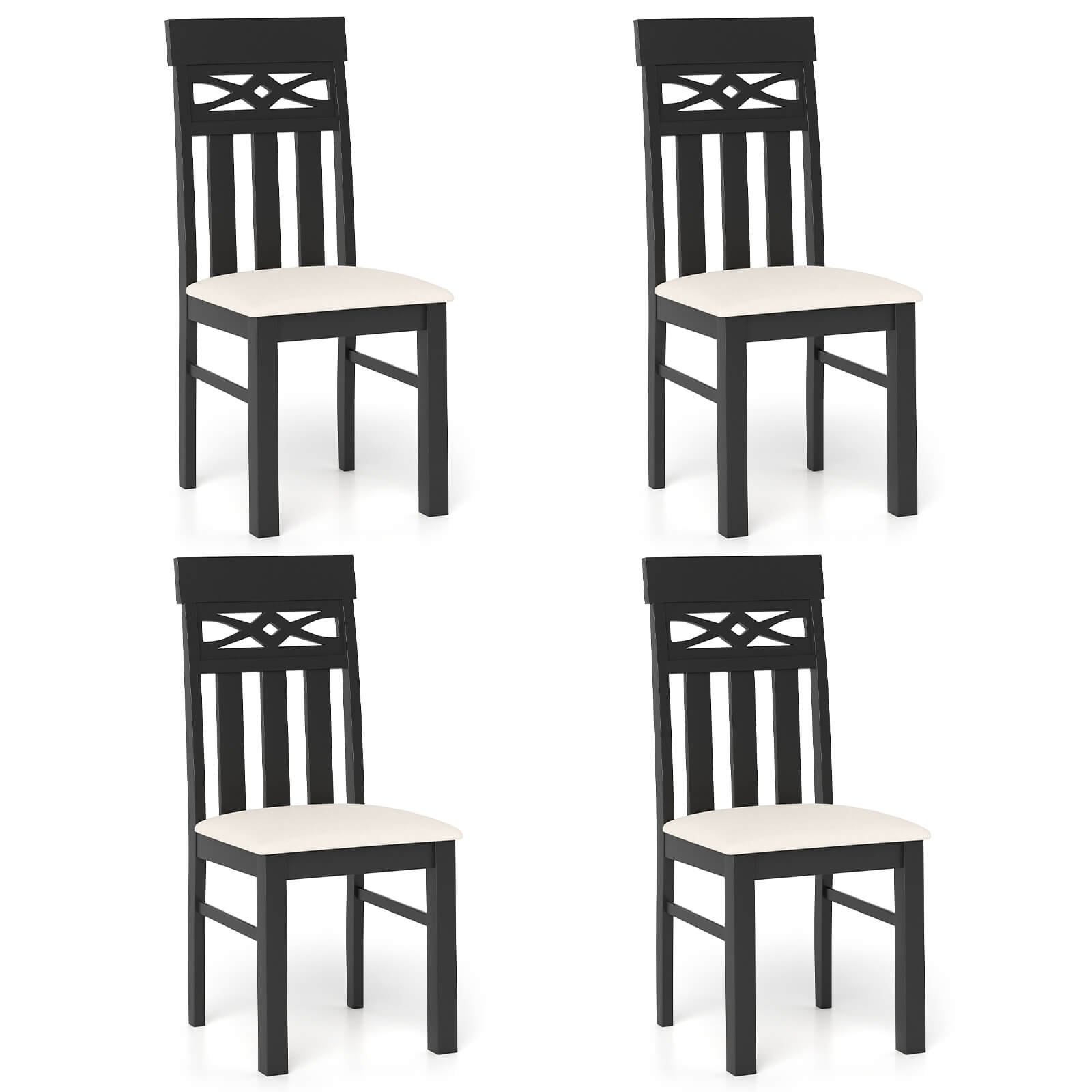 Front. Costway - Costway Dining Chairs Set of 4, High Back Dining Room Chairs with Padded Seat for Kitchen - Black,Beige.