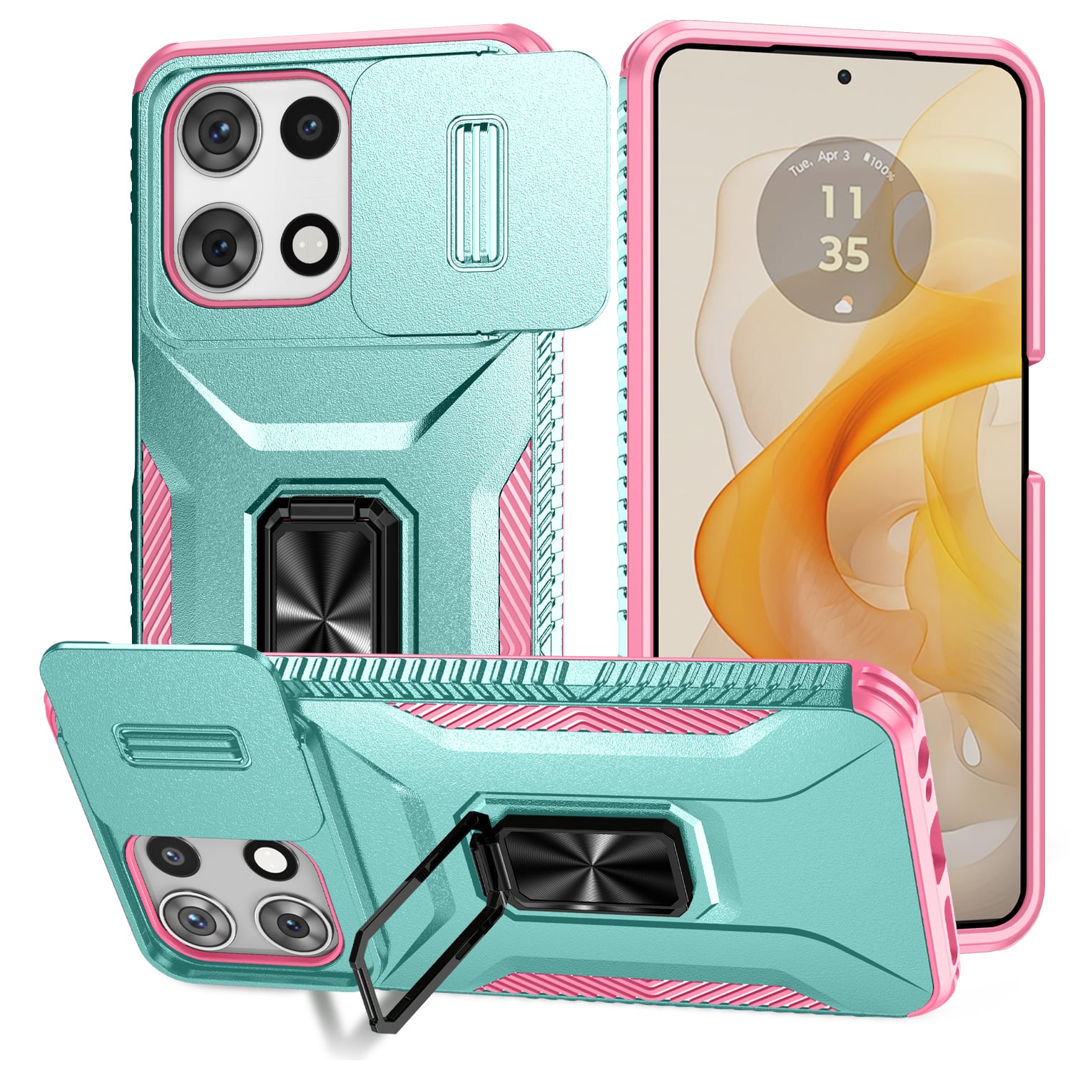 UUCOVER - For Motorola Moto G 5G 2025/2026 Rugged Dual Layer Case with Slide Camera Cover Rotating Magnetic Ring Kickstand Cover - Green price history on PriceWatchPro