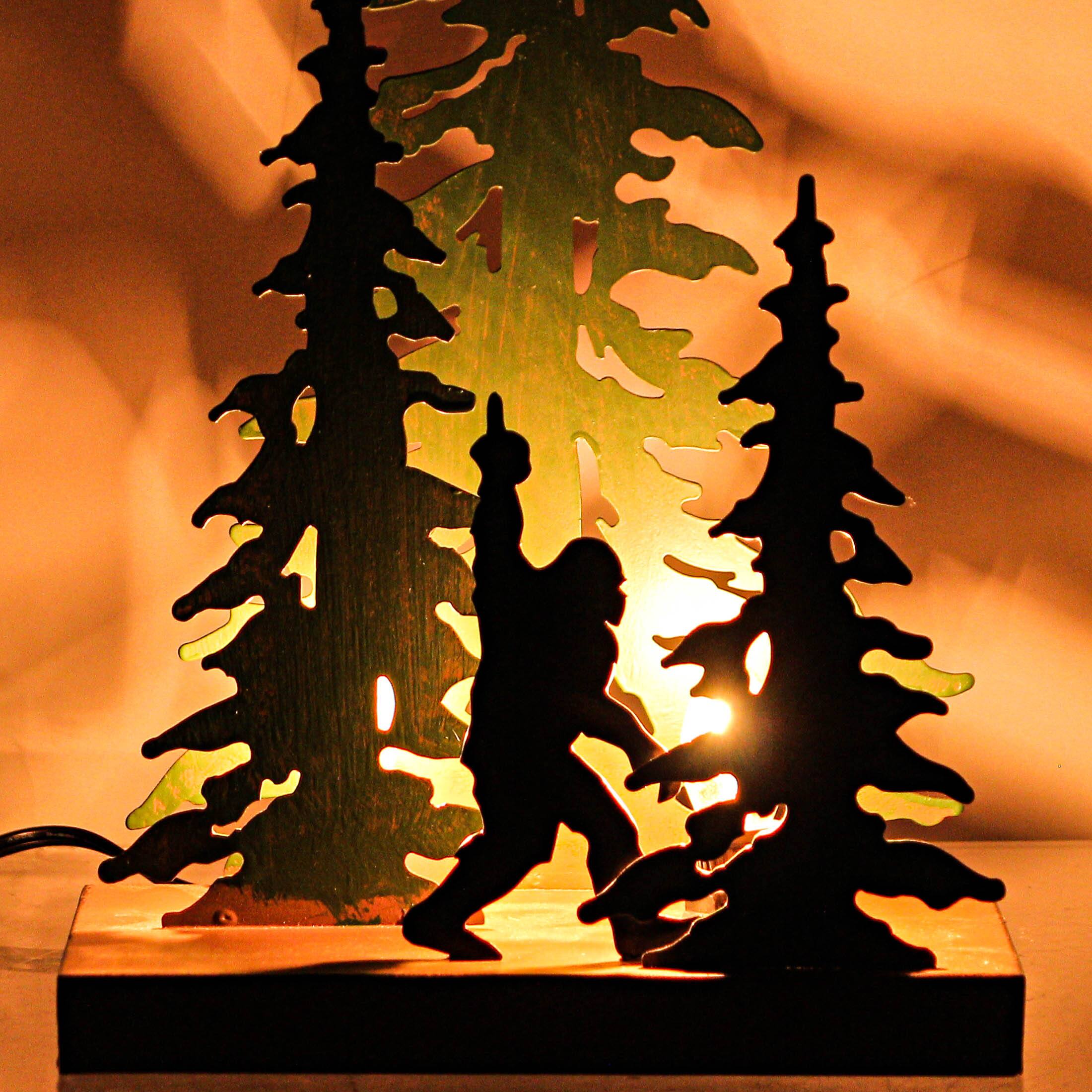 Alt View 9. Zeckos - Rustic Metal Rude Bigfoot In Forest Accent Lamp Decorative Sasquatch Home Decor - Multicolored.