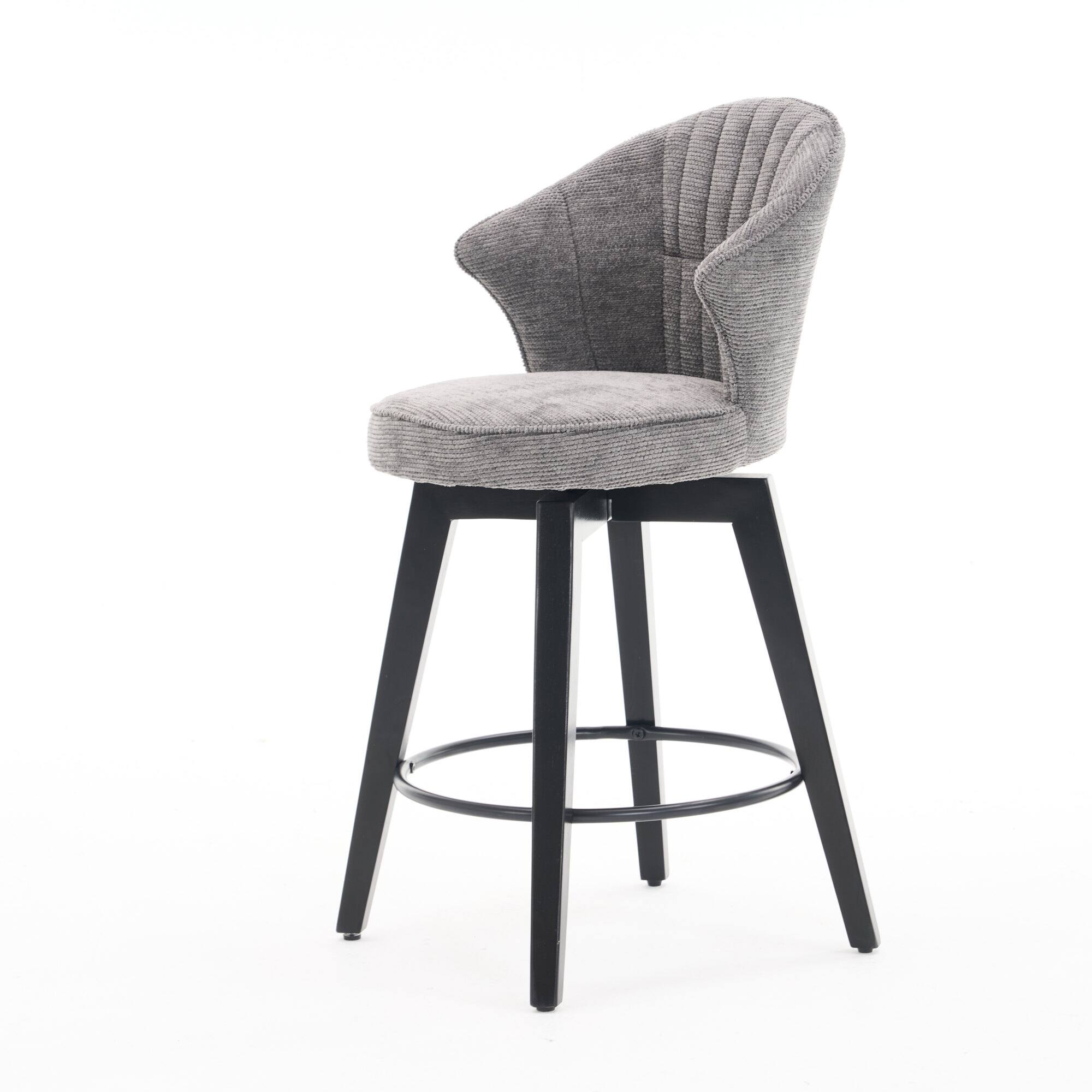 Alt View 9. GOODSILO - Set of 2 Wing Back Swivel Bar Stools - Adjustable Counter Height Stools with Solid Wood Legs & Plush Upholstery - Dark Grey.