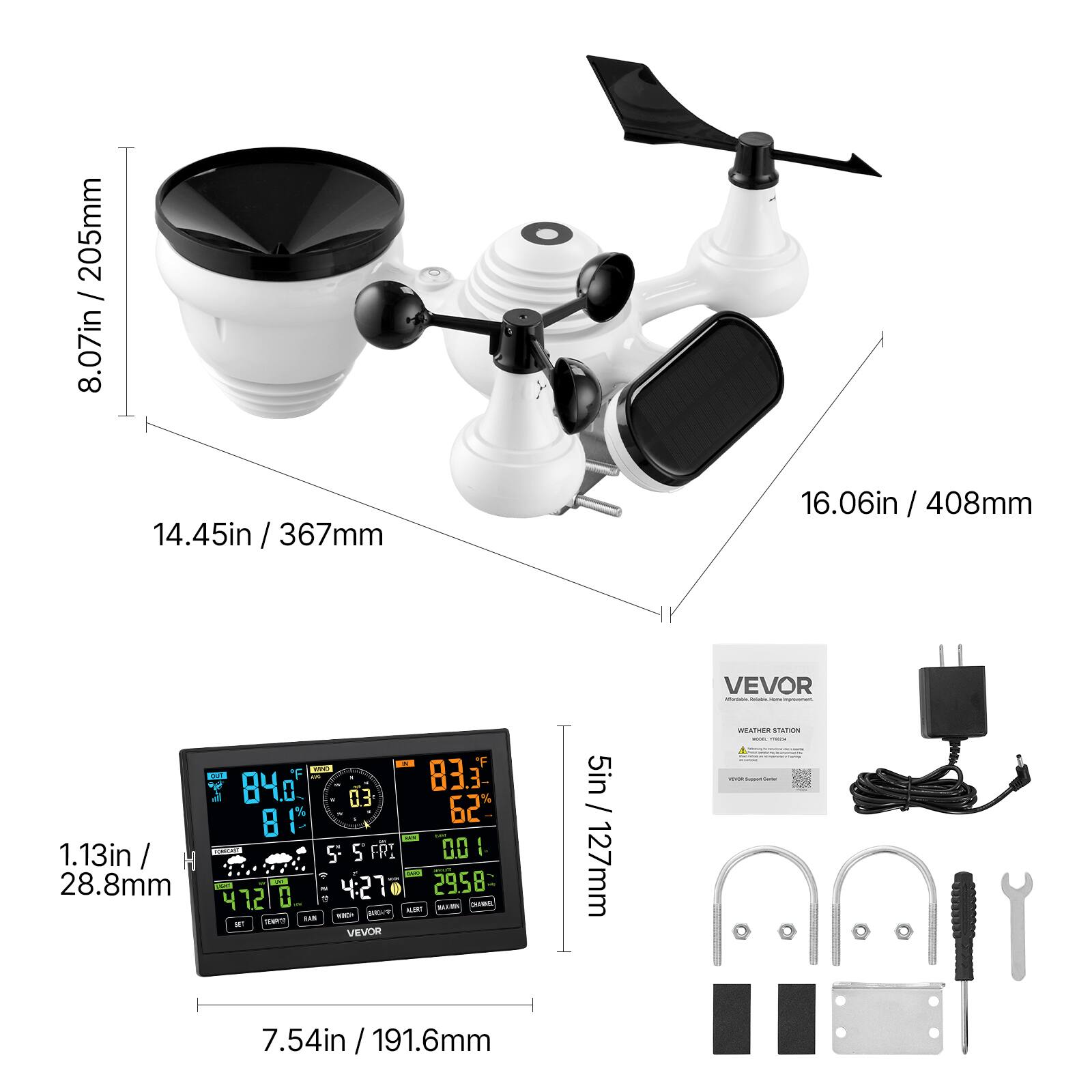 205mm / 8.07in  
14.45in / 367mm  
16.06in / 408mm  
1.13in / 28.8mm  
5in / 127mm  
7.54in / 191.6mm