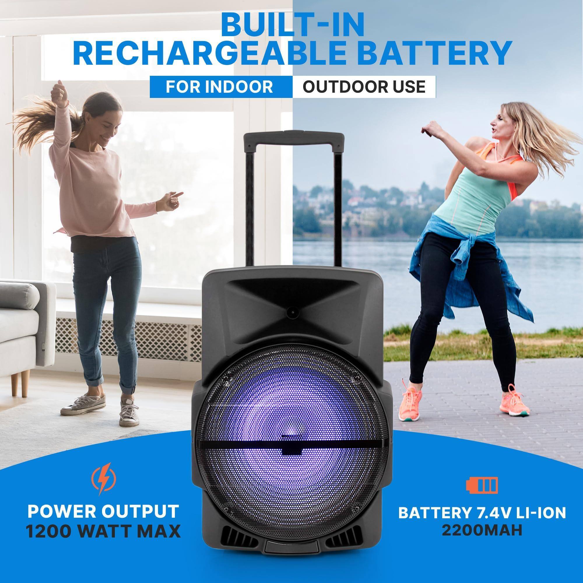 BUILT-IN RECHARGEABLE BATTERY  
FOR INDOOR AND OUTDOOR USE  

POWER OUTPUT  
1200 WATT MAX  

BATTERY  
7.4V LI-ION  
2200MAH