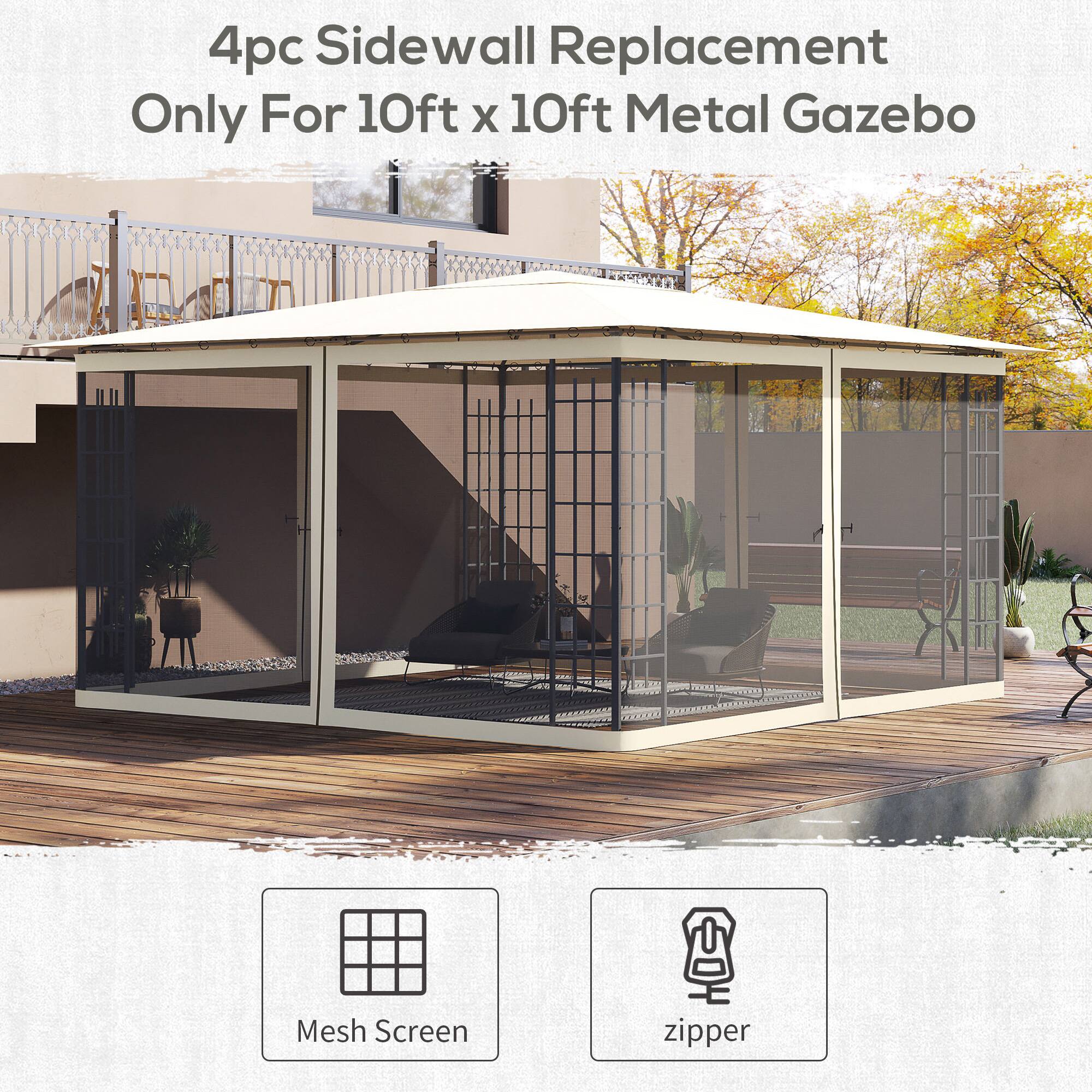 4pc Sidewall Replacement Only For 10ft X 10ft Metal Gazebo, Mesh Screen, zipper