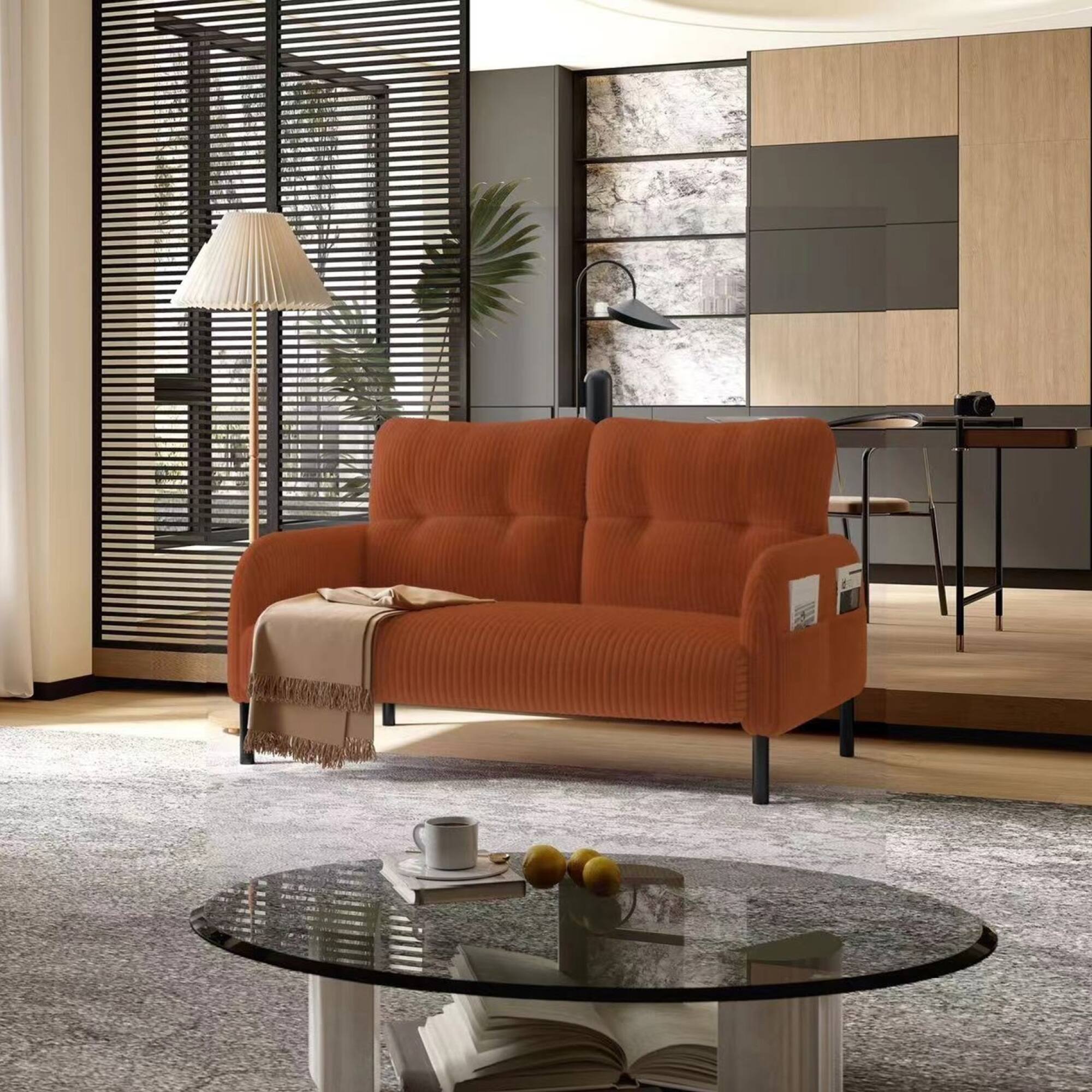 Alt View 4. GOODSILO - Elegant Corduroy Double Sofa with High Rebound Springs and Side Pockets for Living Rooms and Bedrooms - Orange.
