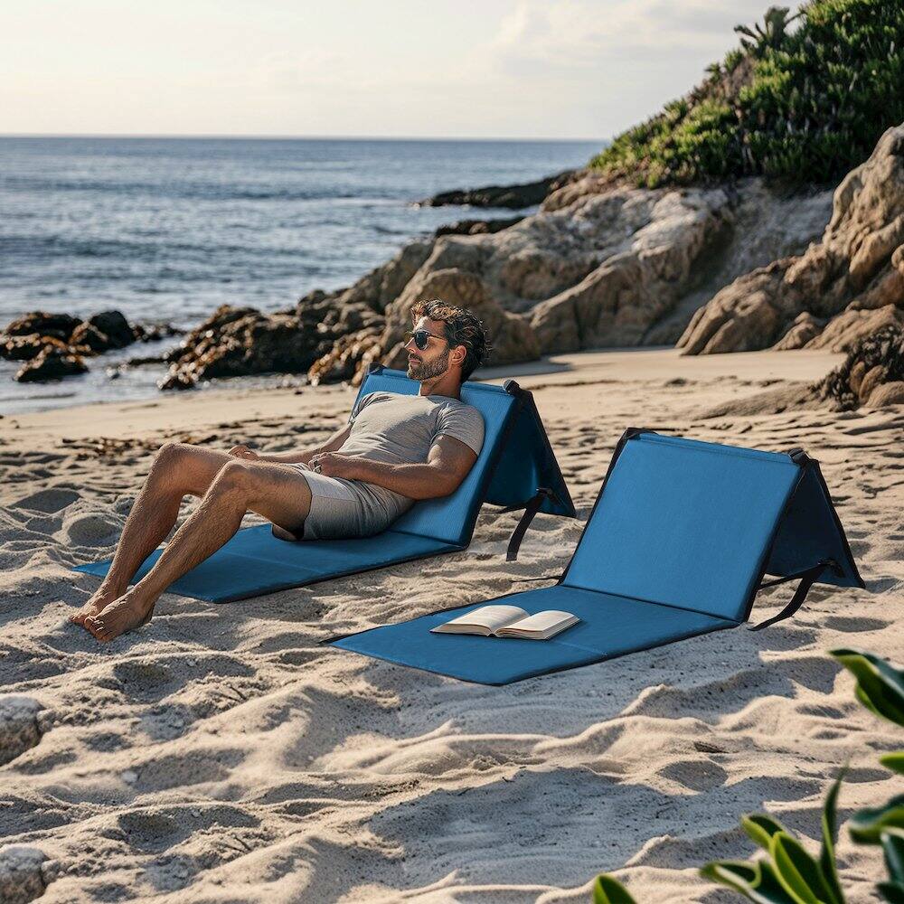 Alt View 4. SUNJOY - Sunjoy Ultra-Light Folding Chair With Backrest, Portable Beach Lounge Chair, Tanning Mat For Sunbathing Trips, Blue - Blue(set of 2).