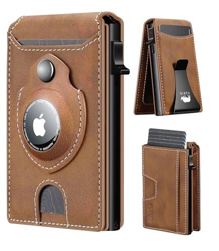 Vulpecula Spade - Apple Airtag Wallet Men: Smart Wallet with Airtag Holder - Air Tag Wallet for Men Slim Minimalist - Brown Leather