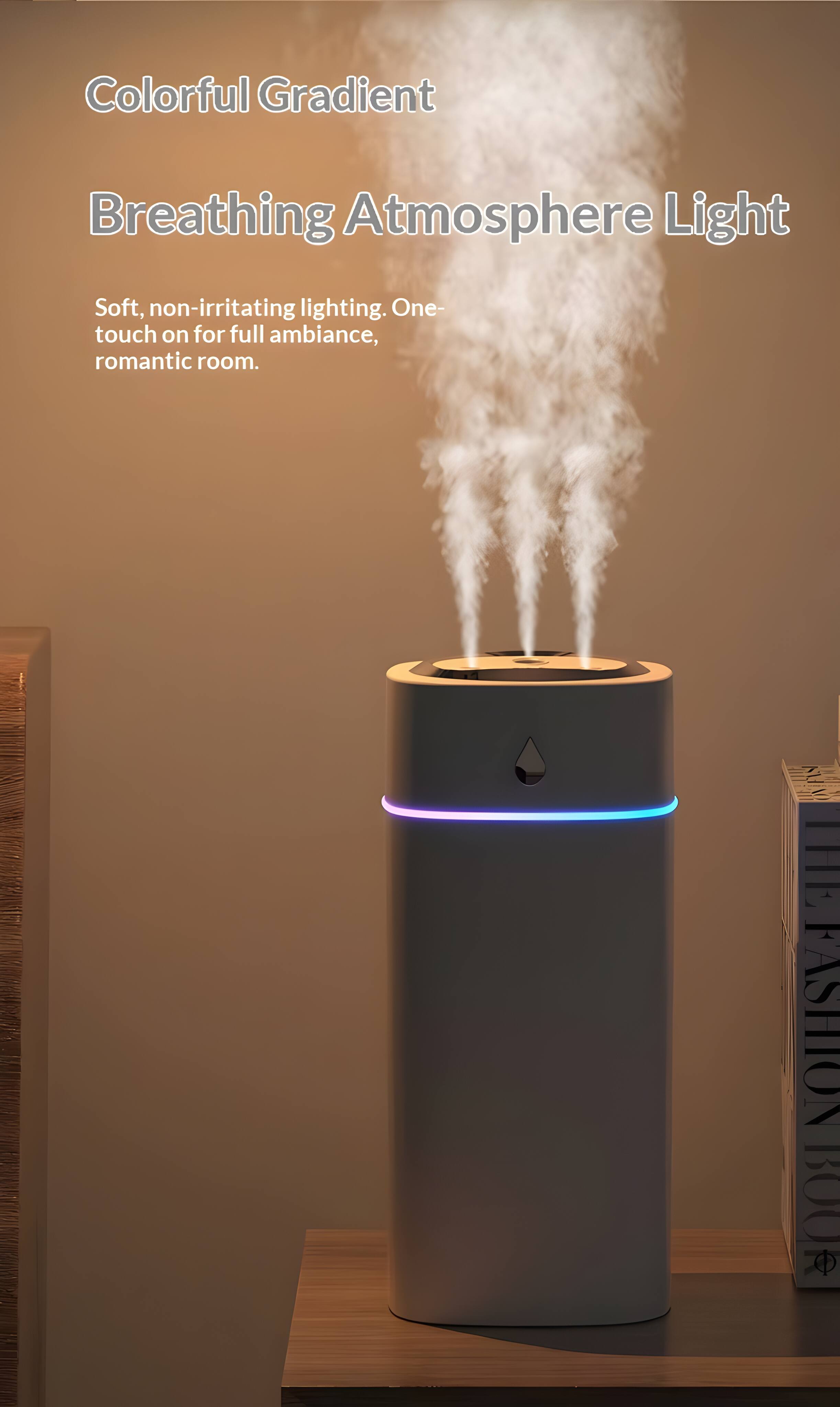 Colorful Gradient Breathing Atmosphere Light  
Soft, non-irritating lighting. One-touch on for full ambiance, romantic room.