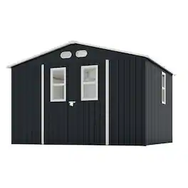 Mondawe - 8x10 FT Outdoor Storage Shed with Protective Film, Four Daylight Windows and Lockable Doors - Dark Gray