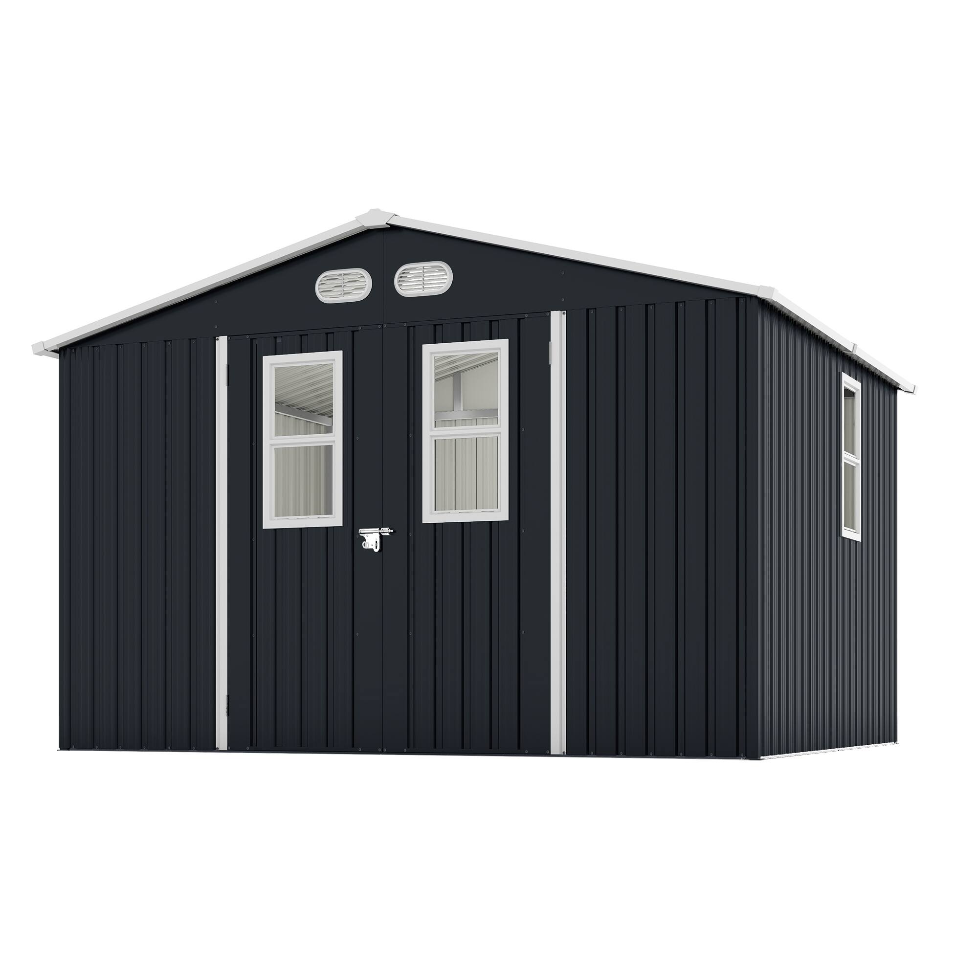 Front. Mondawe - 8x10 FT Outdoor Storage Shed with Protective Film, Four Daylight Windows and Lockable Doors - Dark Gray.