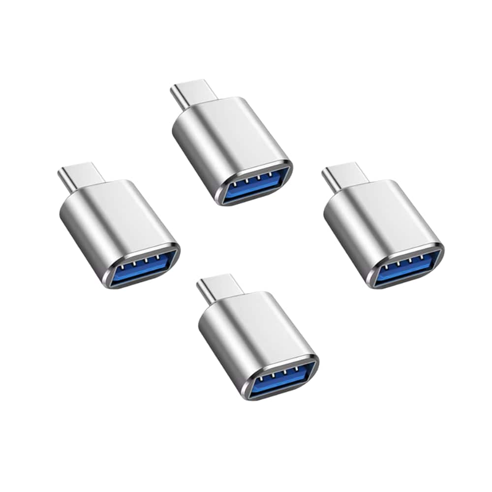 Qixxronics - USB to USB C Adapter, Type C Male to USB Female Adapter OTG for MacBook Pro/Air and Other Type C Devices (4-Pack) - Silver