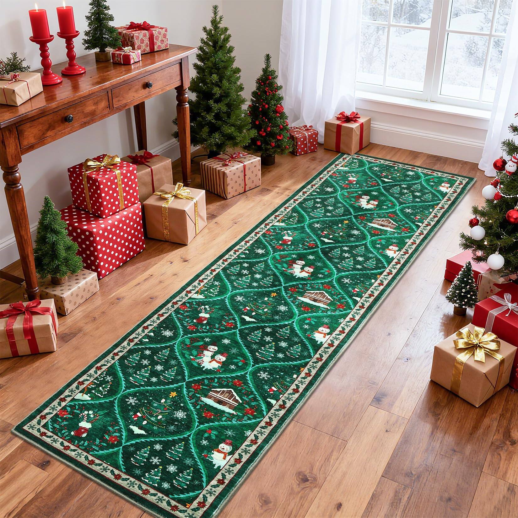 Jojoka 2x6ft Washable Christmas Area Rug Non Slip Decorative Xmas ...