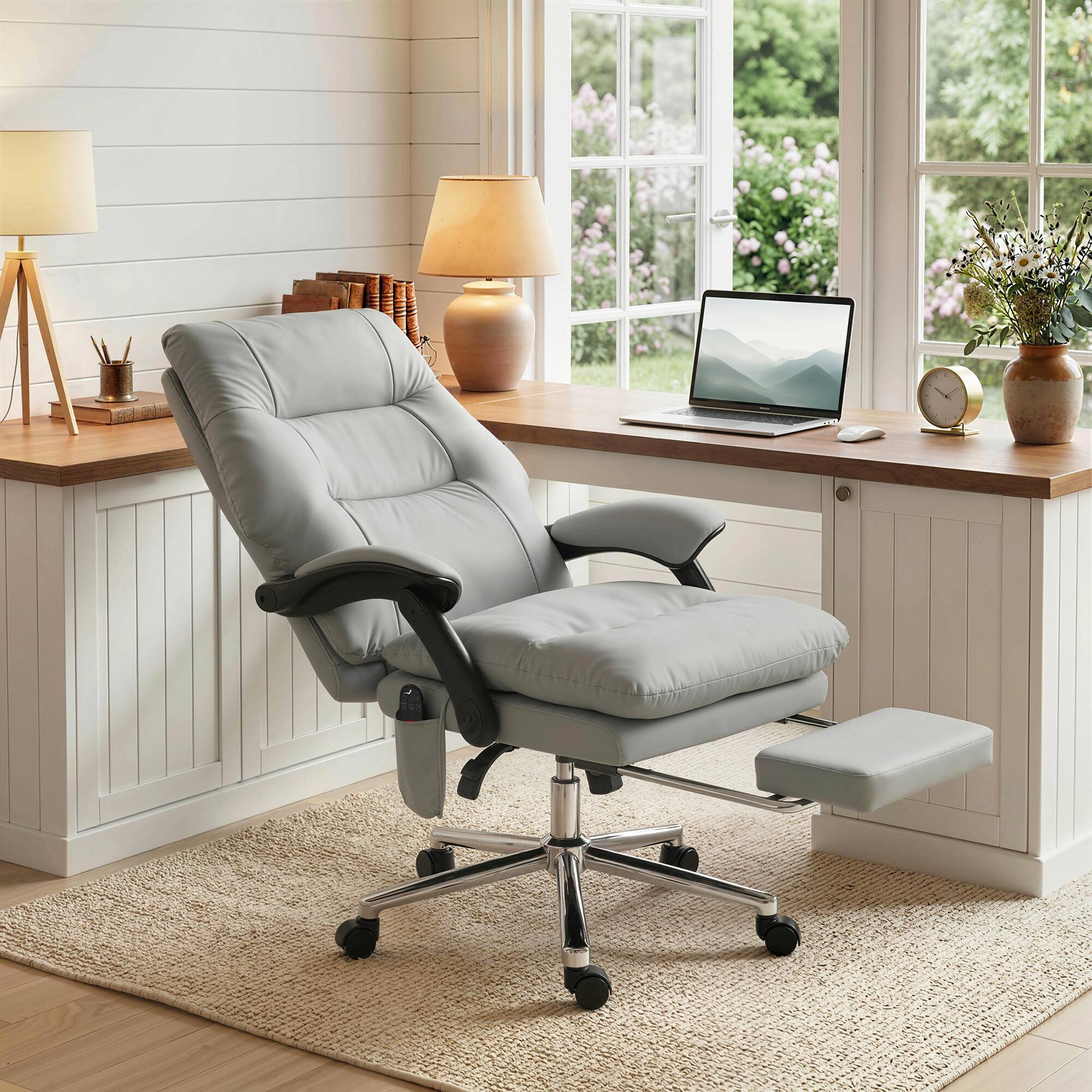 Alt View 8. Homcom - Office Chair with 6-Point Vibration, Pet-Friendly Faux Leather Ergonomic Executive Desk Chair - Light Gray.