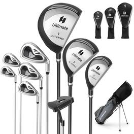 Costway - 9 PCS Men's Complete Golf Club Set Right Handed with 460cc Alloy Driver Irons - Gray
