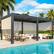 Left. U-HOMY - 10'x20' Outdoor Louvered Pergola - Features Adjustable Aluminum Roof & Drop-Down Curtains - Dark Grey.
