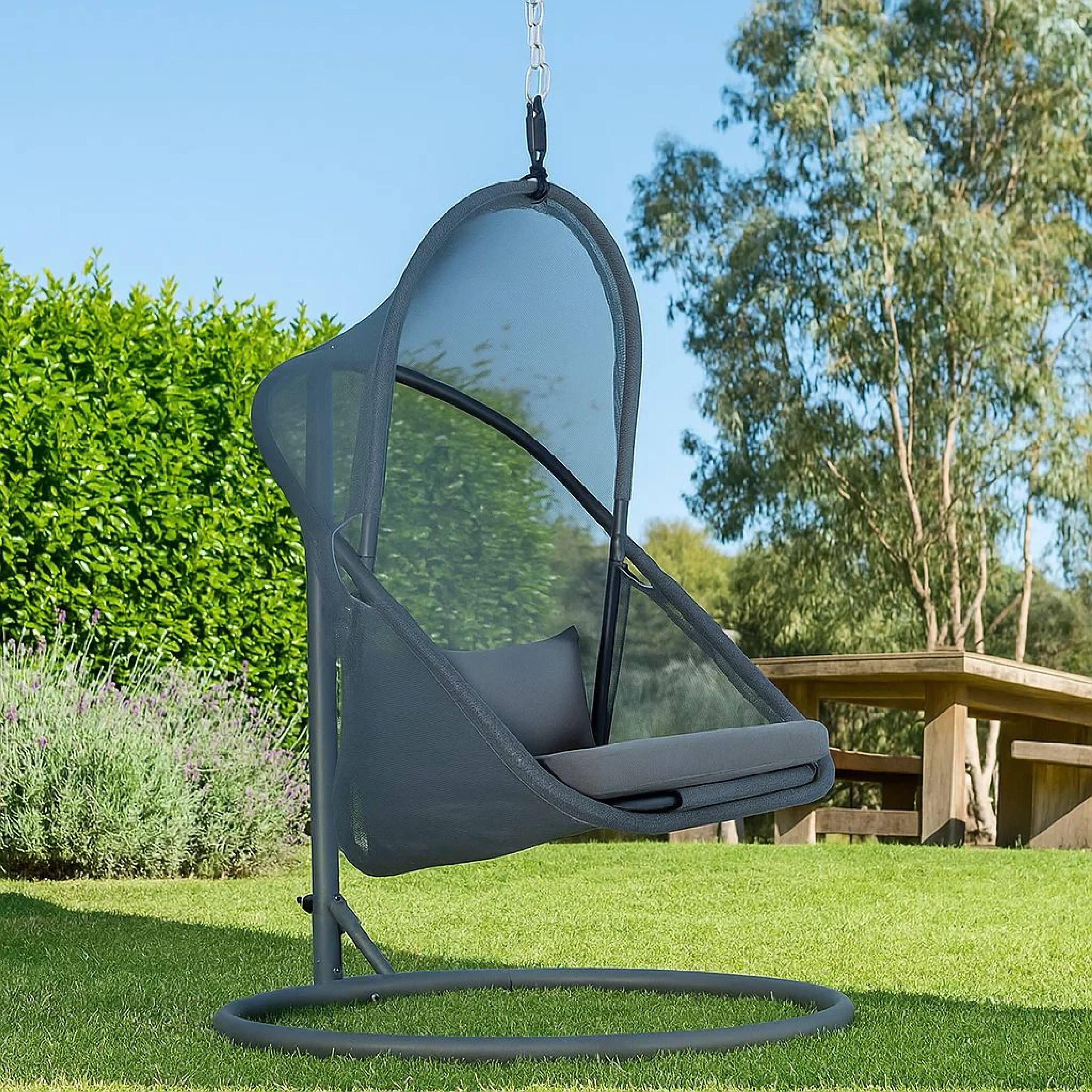 Alt View 8. Manhattan Lane - Cery Outdoor Hanging Swing Chair, Cushioned Dark Gray Mesh - Dark Gray.