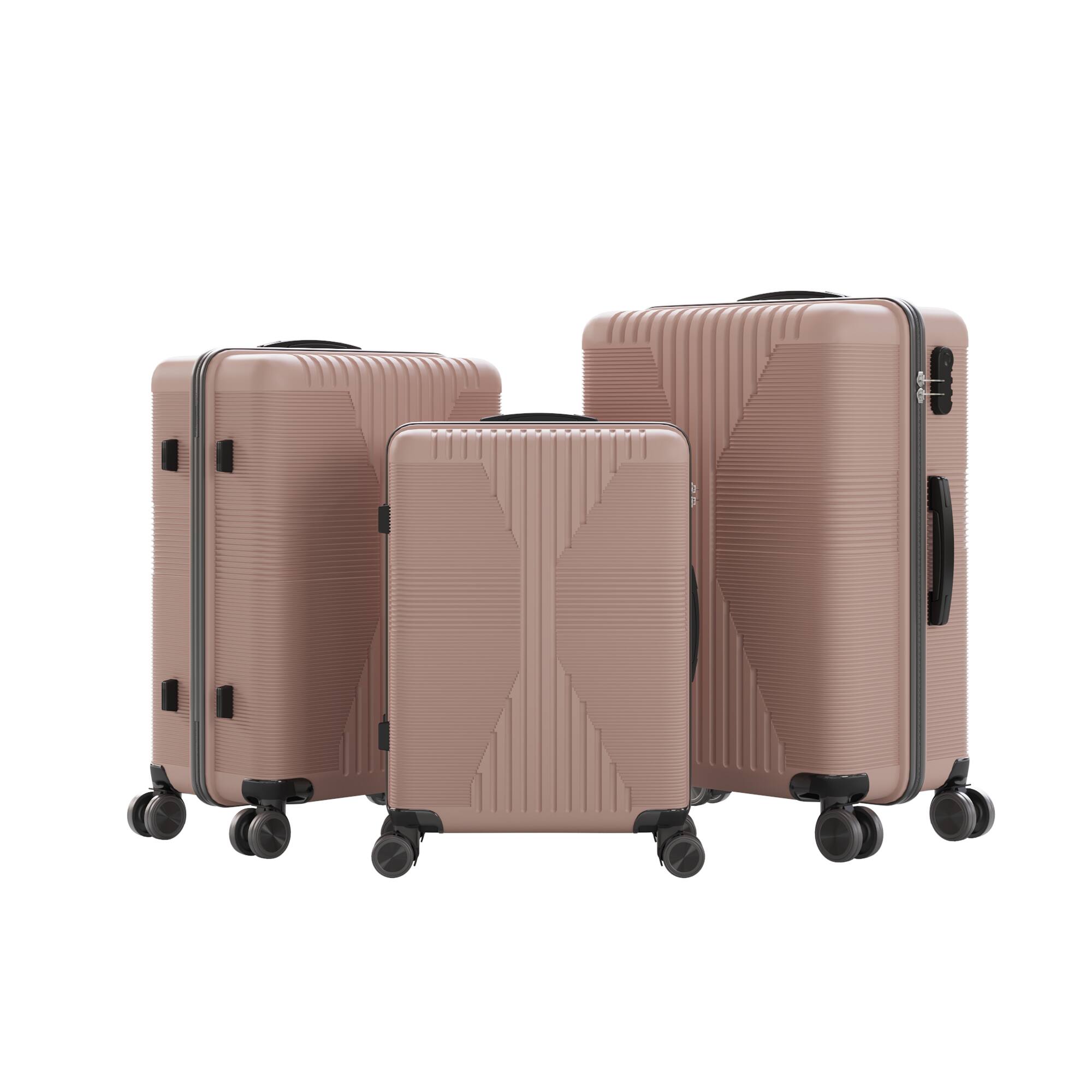 Alt View 4. Winado - 3-in-1 20" 24" 28" Trolley Carry On Luggage Set Spinner Wheels Lightweigh Hardside PP Suitcase Sets with Built-in Lock - Pink.