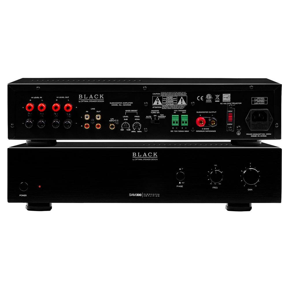 H UVB. W a

LEVEL OUT

BLACK by OPTIMAL SPEAKER DESIGN SUBWOOFER AMPLIFIER MODEL No. DOEMAR: uva DASS COOST IN OUT LEVEL FREE LFC & 40M

- CAUTION CAUTION ADVIVITION ATTENTION REMOTE NET TRIGGER TURN or n OUT 12V DI AUTO TROGER

CE SUBWOOFER OUTPUT

AC VOLTAGE SELECTOR 100V

INGRYSONS AM SAVIDOM

VOAS

on

BuS! 25% SCH

DC 12V SOMA MAX

4 DWS MINIMUM IMPEDANCE

POLICE CONGUMPTION 300W MADE W CHINA

BLACK OPTIMAL SPEAKER DESIGN

121

- I

PHASE

= FRED

GAN

POWER

SAM300 SUBWOOFER AMPLIFIER