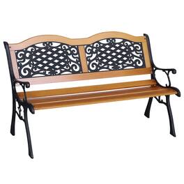 Outsunny - 50" Outdoor Garden Bench, Patio Bench with Wood Seat, Porch Bench with Antique-Like Flourishes - Teak