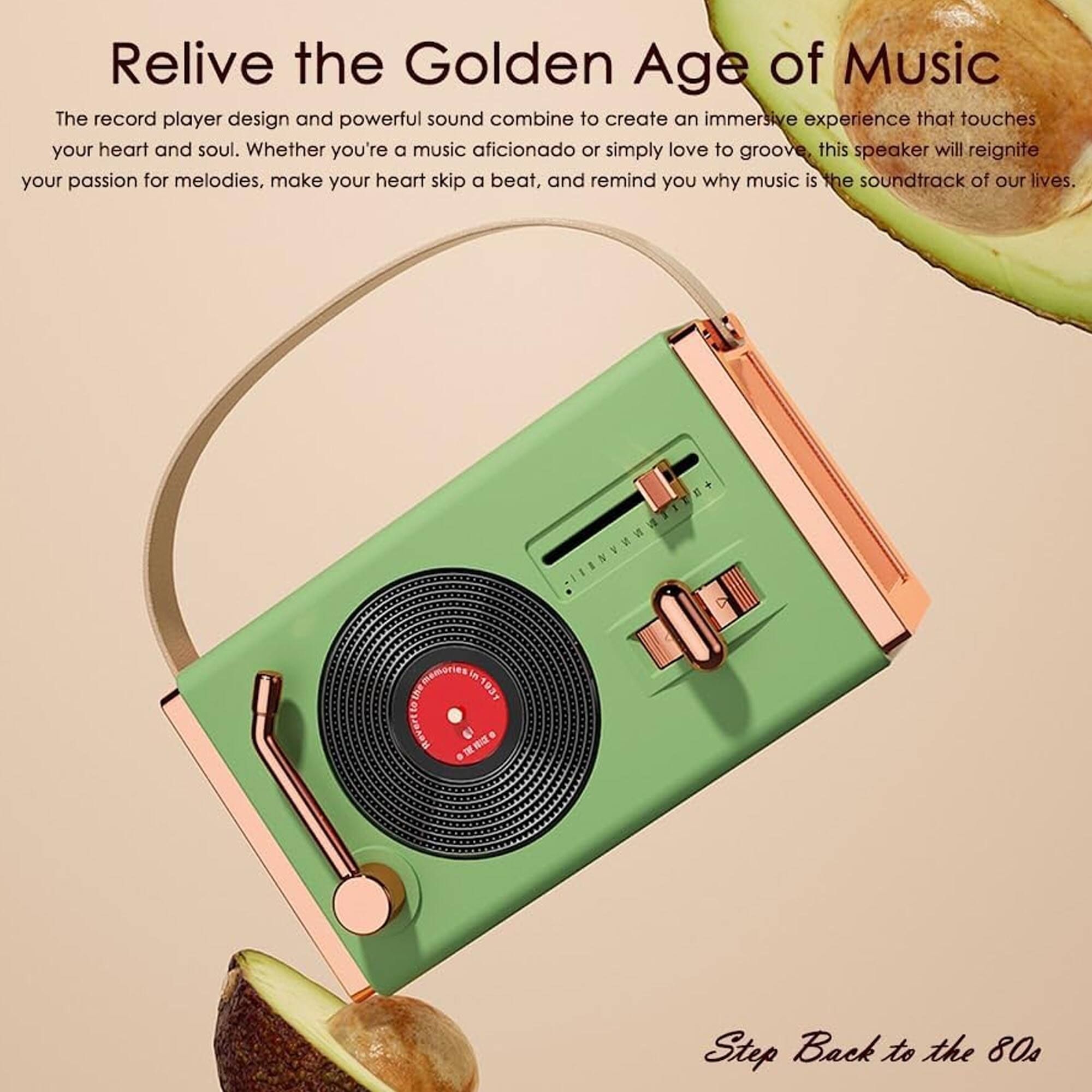 Relive the Golden Age of Music

The record player design and powerful sound combine to create an immersive experience that touches your heart and soul. Whether you're a music aficionado or simply love to groove, this speaker will reignite your passion for melodies, make your heart skip a beat, and remind you why music is the soundtrack of our lives.

Step Back to the 80s