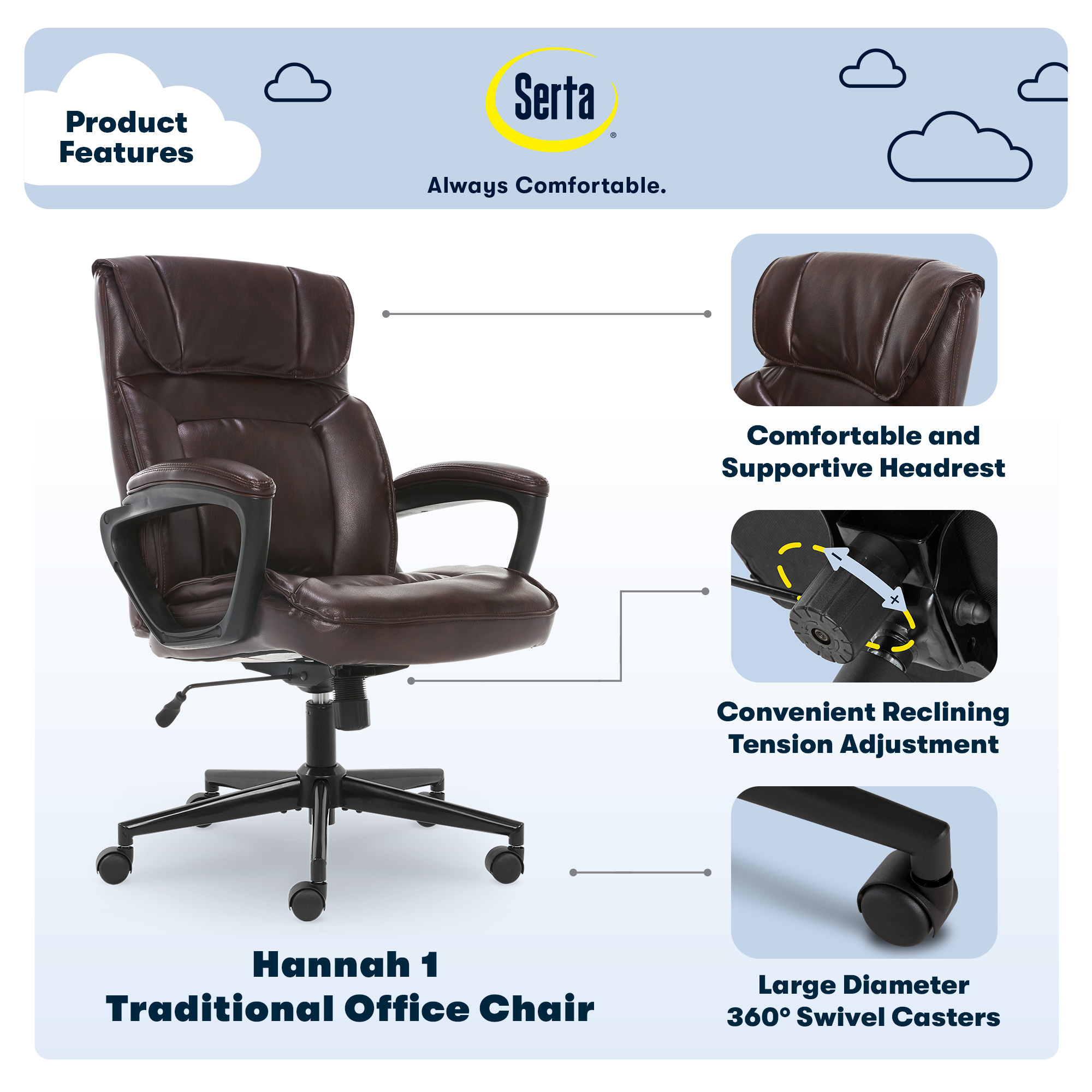 Angle View: Serta - Hannah Upholstered Executive Office Chair with Pillowed Headrest - Smooth Bonded Leather - Biscuit