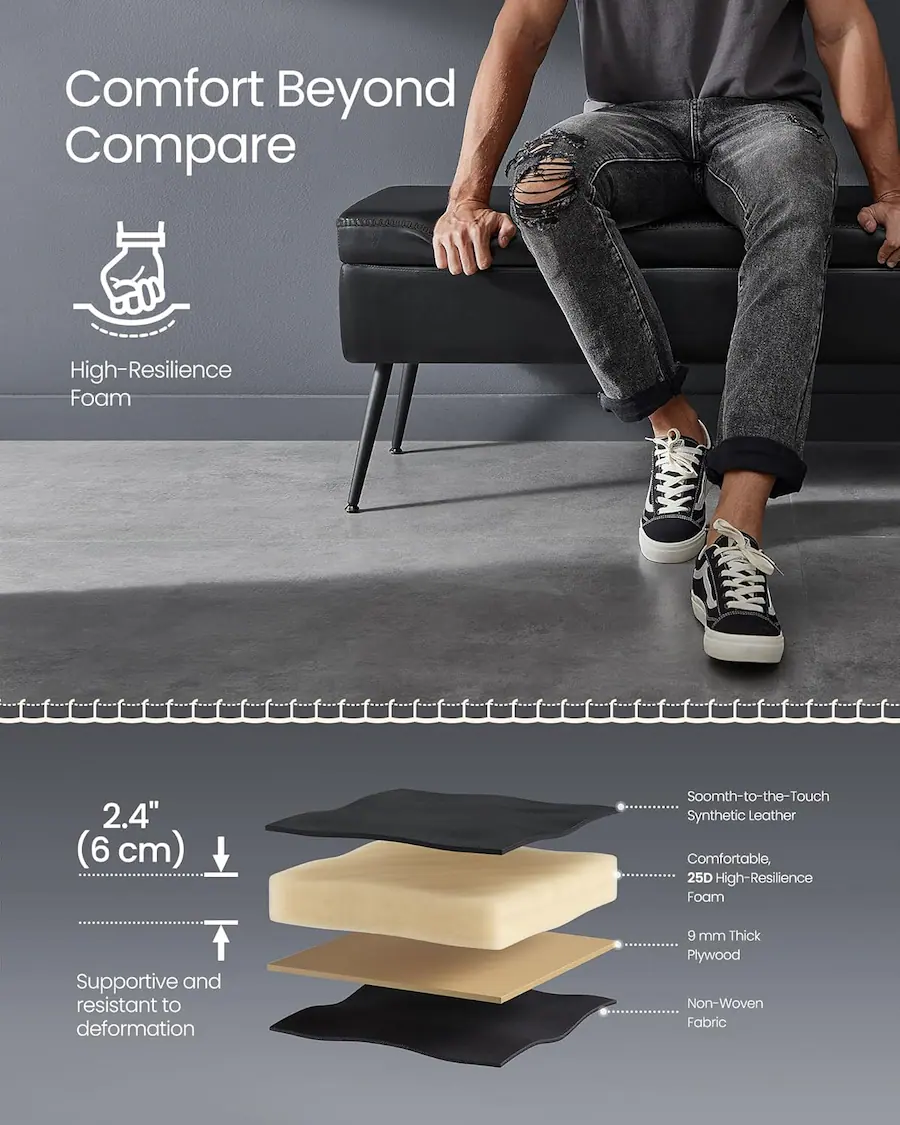 Songmics Home Storage Ottoman Bench – Synthetic Leather with Stitching ...