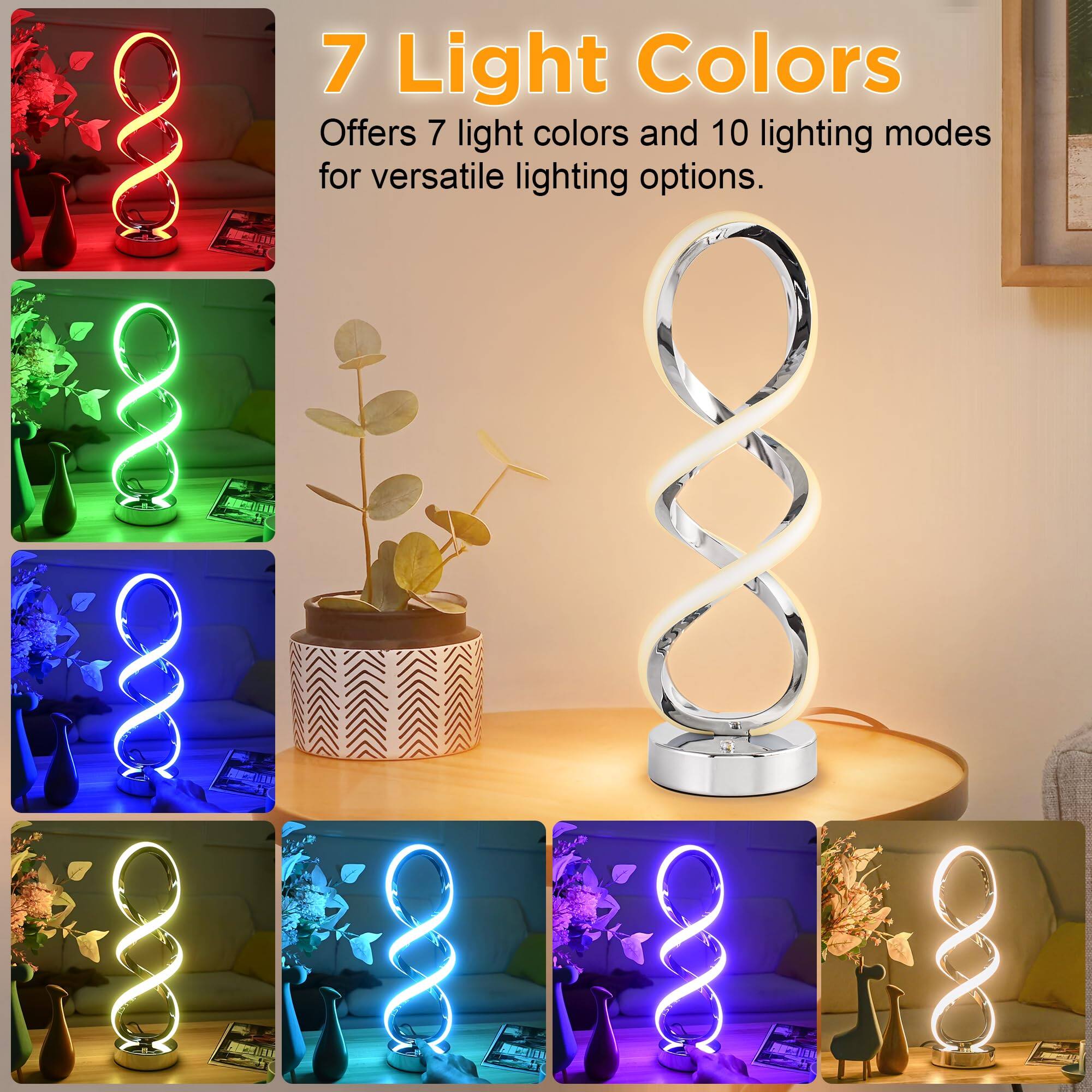 HM 1810 Modern Spiral RGB Table Lamp Touch Dimmable Bedside Lamp Colors ...