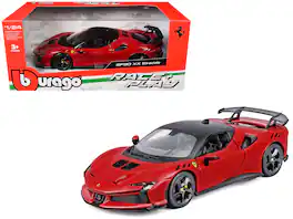 Ferrari SF90 XX Stradale Top "Race and Play" Series 1/24 Diecast Model Car by Bburago - Red with Black