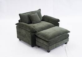 JUJABU - Chenille Modular Single Sofa with Ottoman and Pillow for Living Room - Green