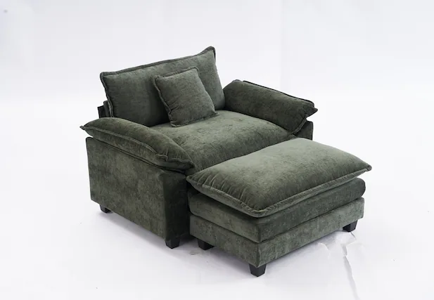 Front. JUJABU - Green Chenille Modular Single Sofa with Ottoman and Pillow for Living Room - Green.