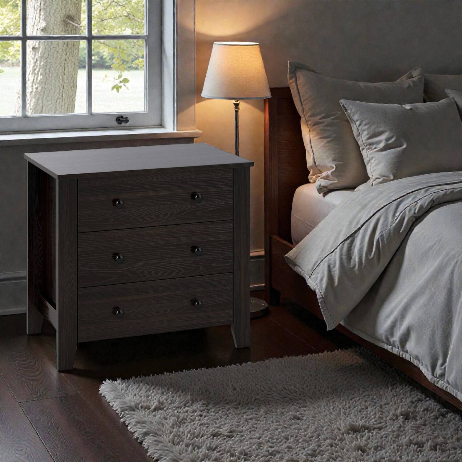 Hivvago - Modern Storage Cabinet featuring a Wide 3-Drawer Layout - Dark Brown